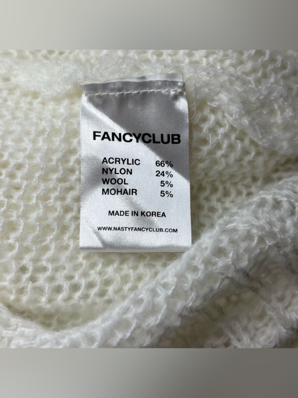 Fancy Club Embroidered Net Knit Top Ivory One Size Raglan Sheer Logo Trendy - Picture 7 of 13